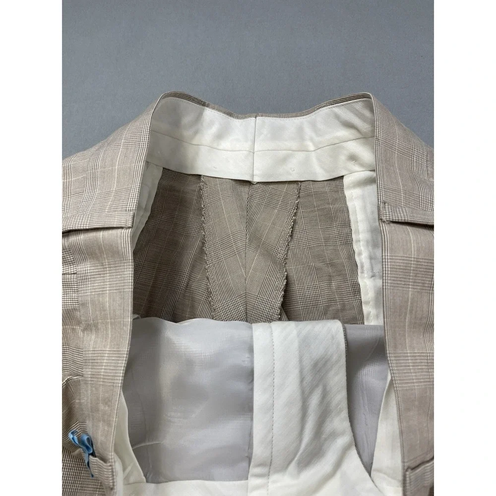 Jos A Bank Men Suit 42 Beige Plaid‎ Wedding Wool Blend Blazer 2 pc Pants 34x28